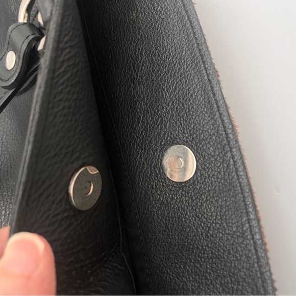 SOLD Pulicati Black Leather Bag pony hair cow print, tassel - Picture 7 of 10